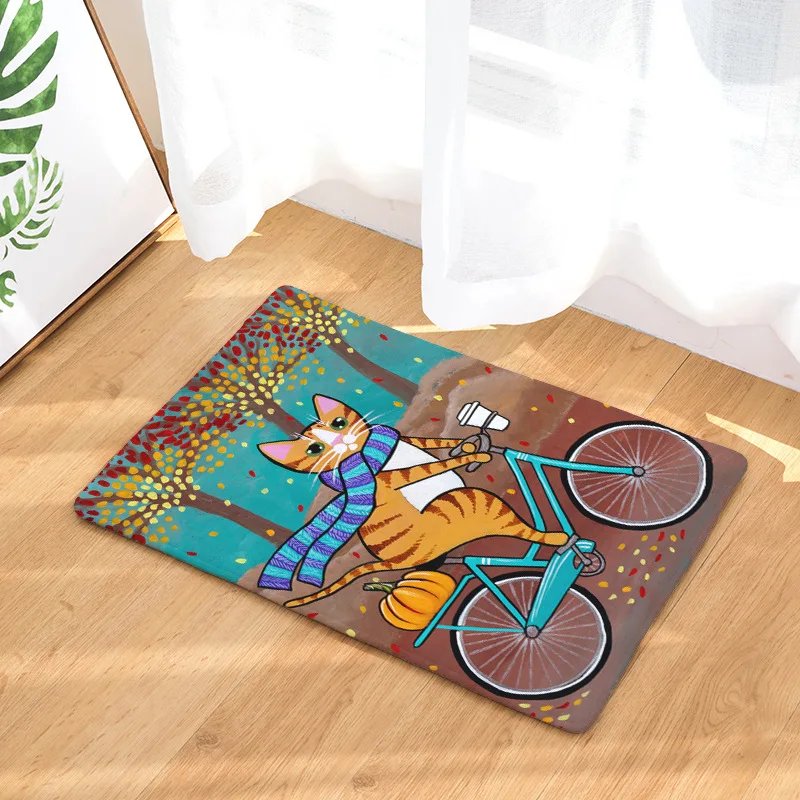 Flannel Waterproof Welcome Floor Mat Cute Cartoon Cat Bicycle Carpet Bedroom Rugs Decorative Stair Mats Home Decor Crafts Flannel Waterproof Welcome Floor Mat Cute Cartoon Cat Bicycle Carpet Bedroom Rugs Decorative Stair Mats Home Decor Crafts