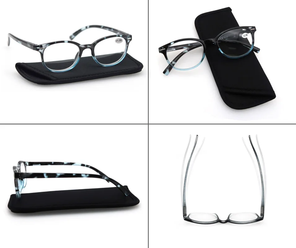 Женские круглые очки для чтения унисекс для женщин и мужчин модные очки для дальнозоркости диоптрий+ 1+ 1,25+ 1,5+ 1,75+ 2+ 2,5+ 3+ 3,5+ 4 - Цвет оправы: Синий