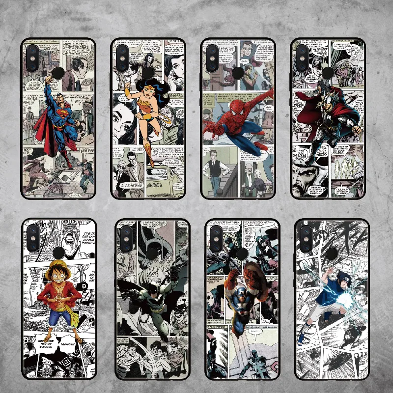 

For Xiaomi Mi Redmi Pocophone F1 Note 5 6 7 8 9 lite Pro Plus Super Man Spiderman Cartoon Comics Soft Phone Case