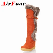 Airfour Big size US 4-7.5 4Colors Free shipping New lovely Style Suede Strap Knee high Fashion boots Flat women’s Casual shoes
