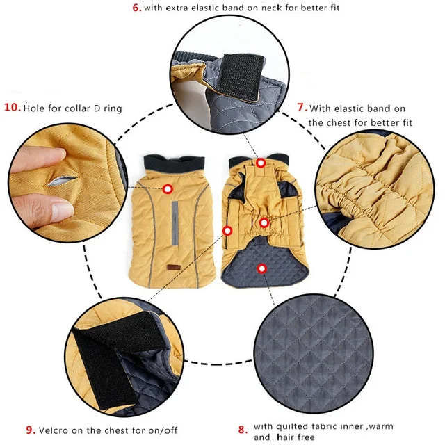 High Quality Dog clothes Quilted Dog Coat Pet Warm Jacket Vest New Big Dog Retro Cozy Thick Vest Clothing 6 Colors 5
