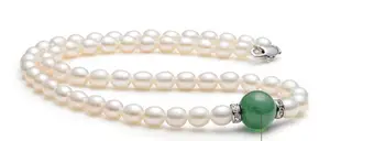 

elegant 9-12mm south sea white pearl necklace green jade 18"925s kkk