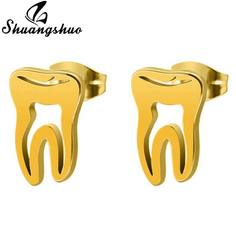 

Shuangshuo Women Fashion Tooth Stud Earrings Stainless Steel Earrings Tiny Women Accessories Jewelry Women oorbellen bijoux