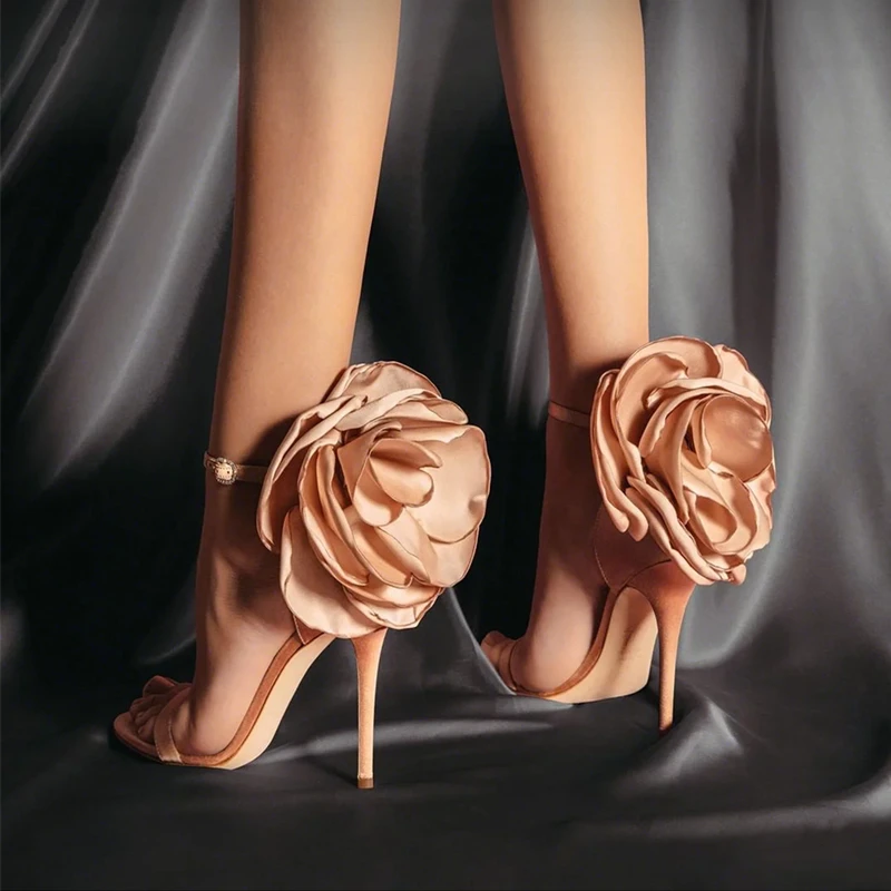 

Kmeioo Novelty Evening Wedding Shoes Open Toe High Heels Ankle Strap Sandals Women Fashion Stiletto Flower Pumps Party Shoes