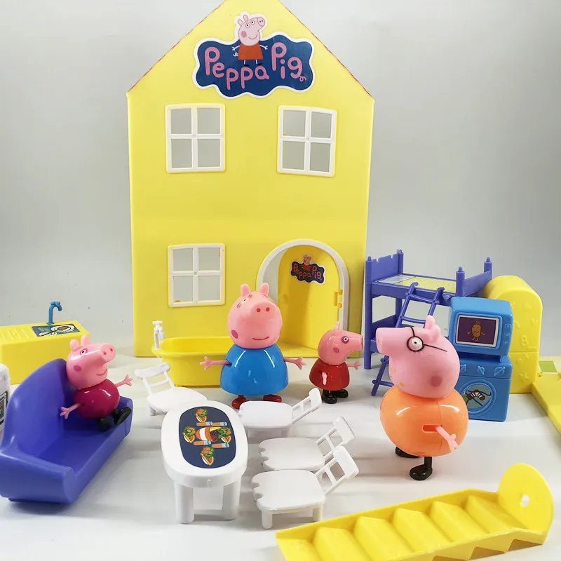 Peppa pig пластик ПВХ игрушечные лошадки дом кукла Семья сбор модель фигурки член семьи для раннего развития игрушечные лошадки