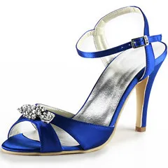Женские босоножки; сезон лето; Синие стразы на высоком каблуке; женская свадебная обувь; атласные вечерние туфли-лодочки для невесты; цвет розовый, бордовый; EP2011 - Цвет: blue