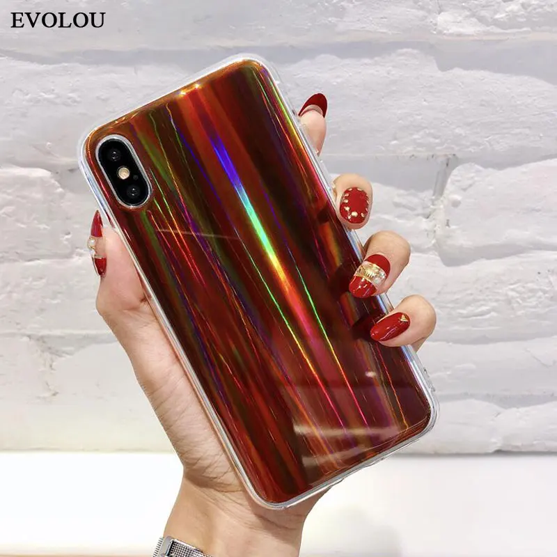 Модный Радужный чехол с блестками и лазером для телефона iphone SE 6S 7 8 Plus из ТПУ