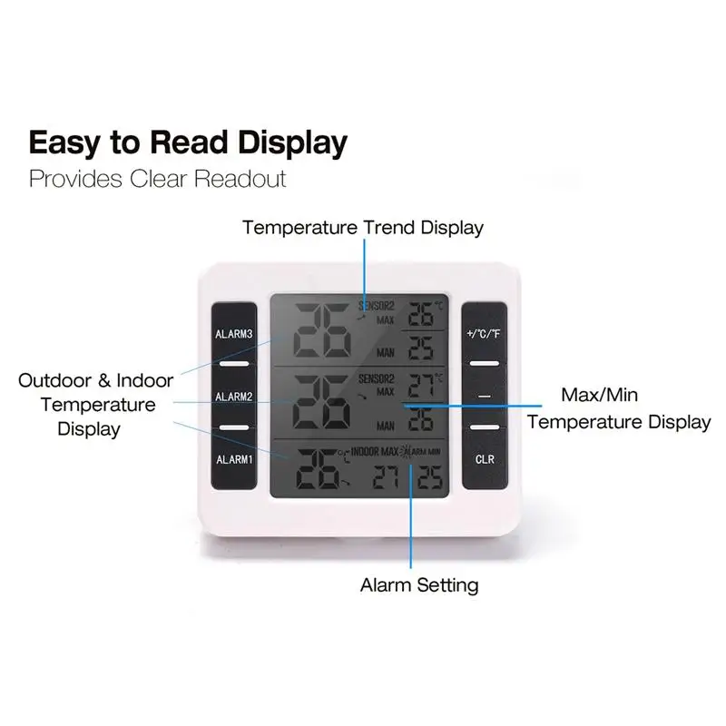 Цифровой Электронный беспроводной термометр для помещений/улицы с 2 датчиками Будильник Метеостанция 3 вида температурного монитора