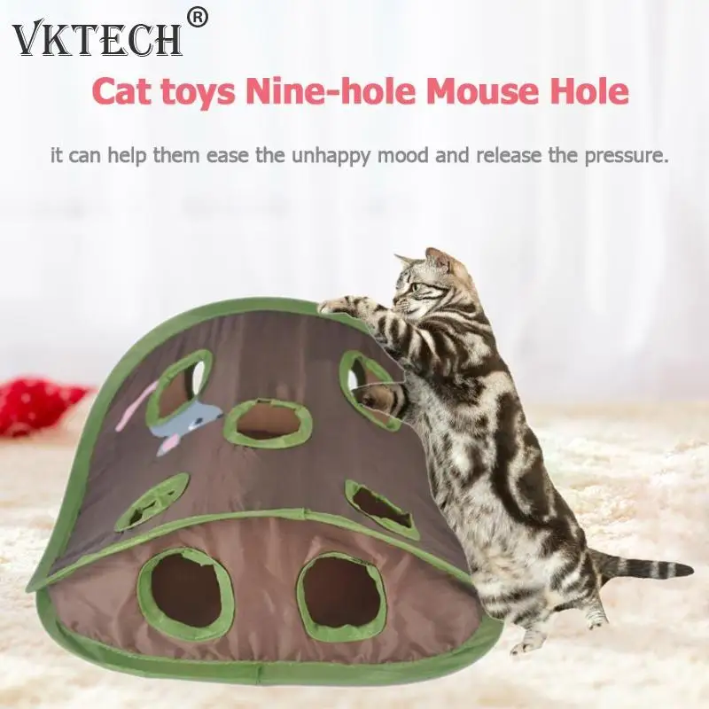 Игрушки для кошек игровой туннель для кошки-мышки колокольчик тент для игры с 9 отверстиями Pet Hide складной туннель интерактивные игрушки товары для домашних животных