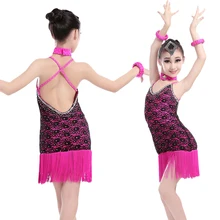 ; леггинсы для девочек Латинская Сальса Танго для румбы, бальные платье для танцев, для маленьких детей, конкурс с блестками пикантные латинский бахрома платье