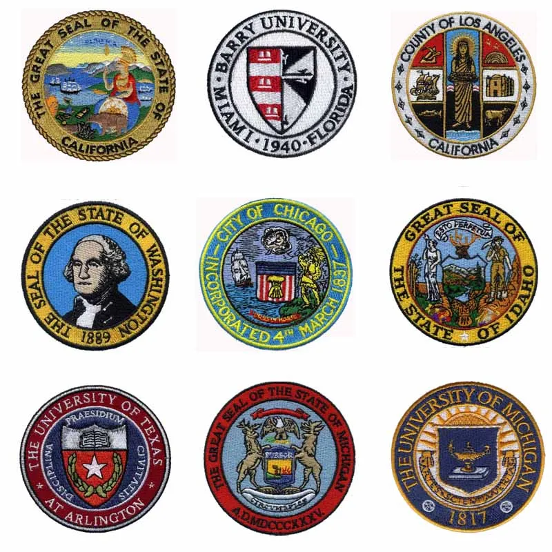 

1PC Round State Flag and Seals patch Embroidered Military Iron on Patches Sew on Army Applique for cloth bag jeans