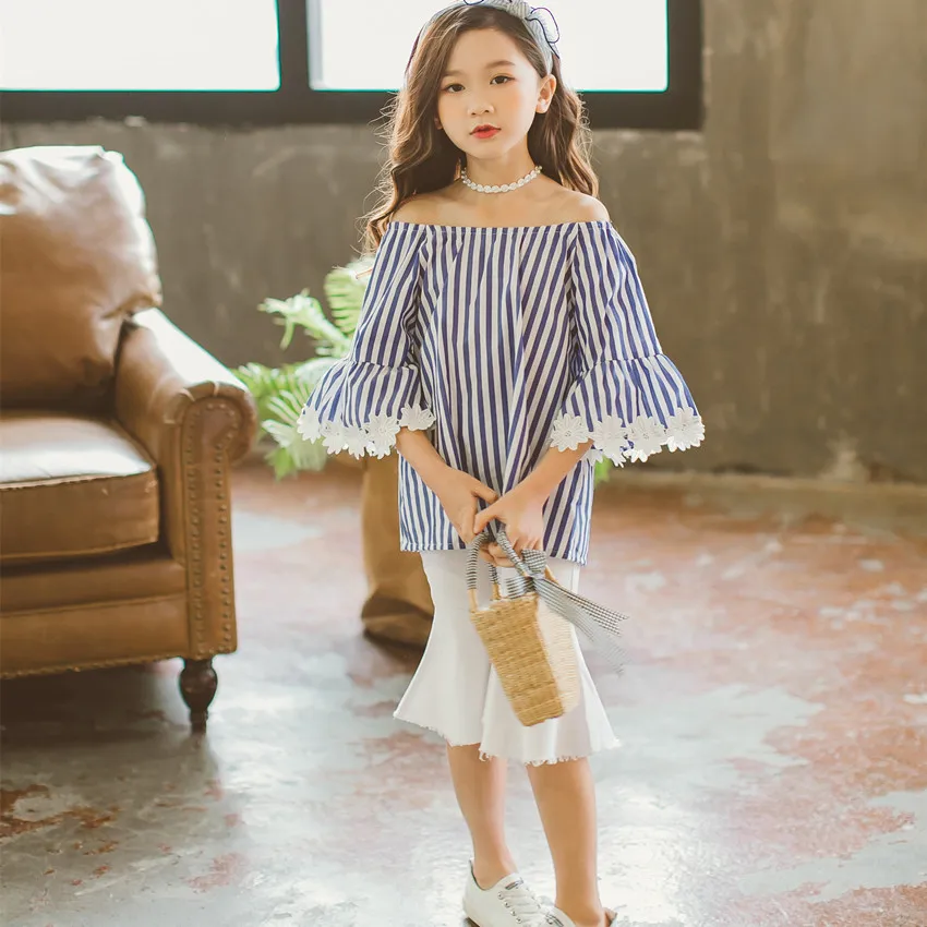 girl clothes 2 pcs sets spring summer striped blouses tops and knee length pants girls clothing sets school kids girl outfits 2 3 4 5 6 7 8 9 10 11 12 13 14 15 years little baby big girls sets clothing (2)
