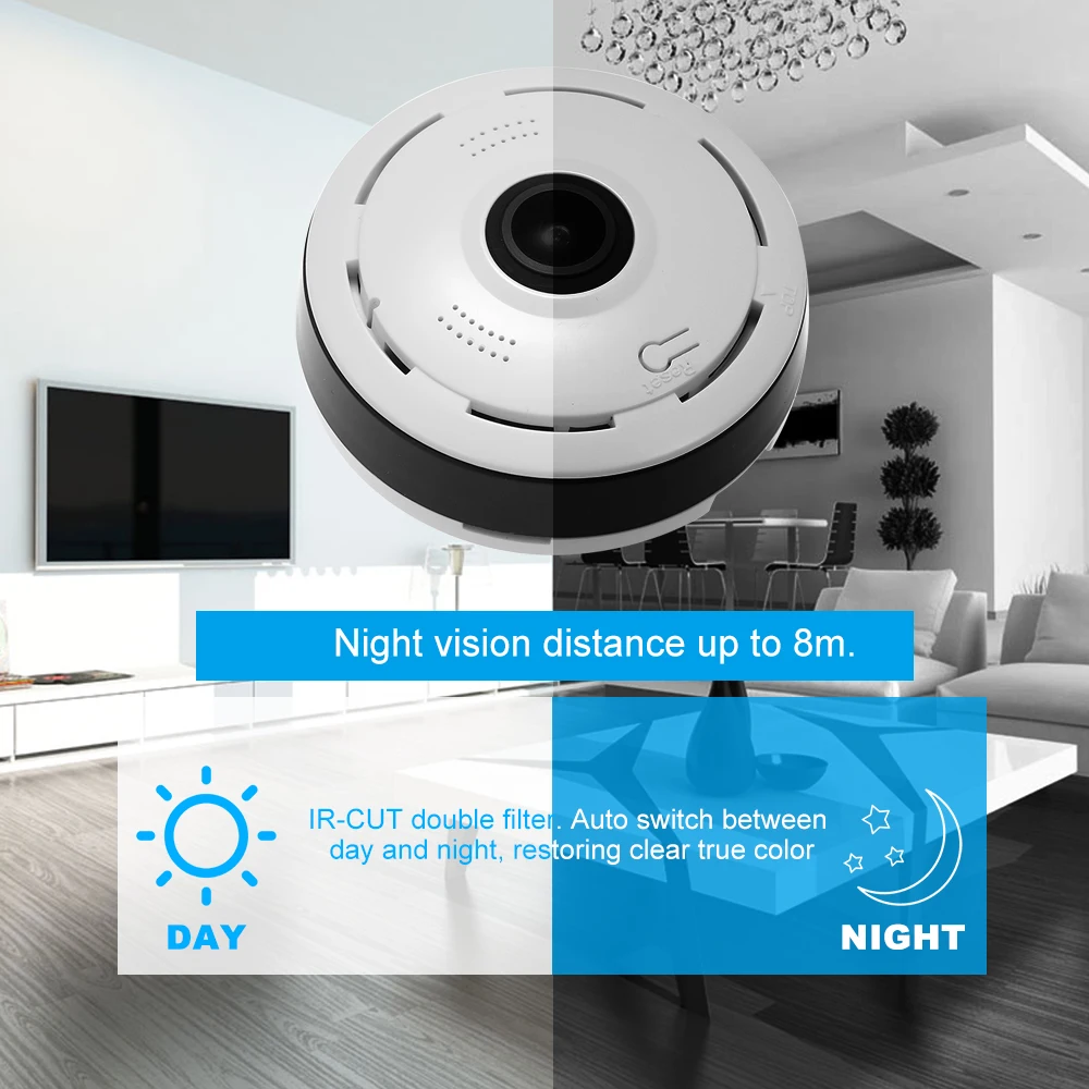 

Wireless IP Camera 960/1080P Mini Panoramic Fish Eye WIFI 360 Degree Camera for Android/IOS APP Remote Control Motion Detection