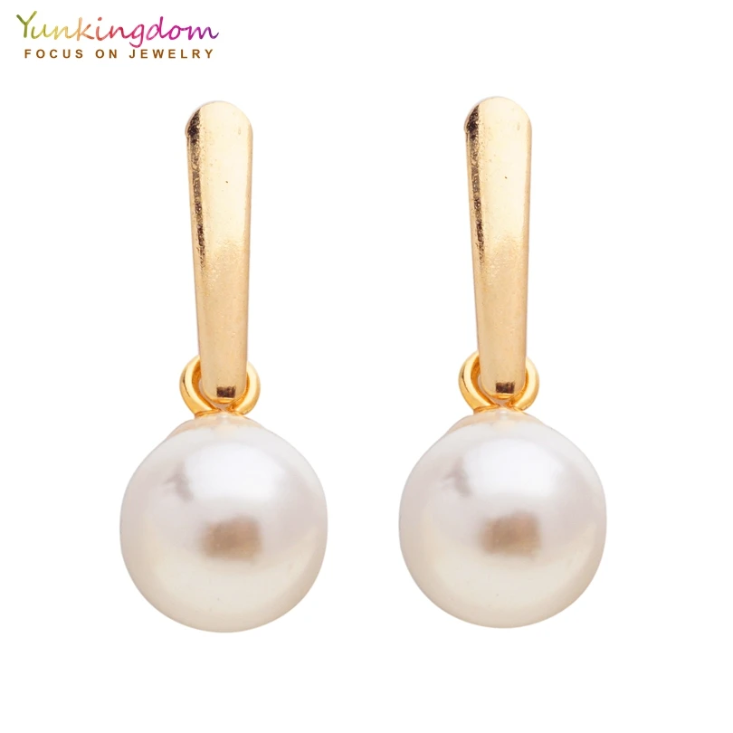 Yunkingdom New Stud Earrings Gold Color Stainless Steel Simulated Yunkingdom New Stud Earrings Gold Color Stainless Steel Simulated Pearl For Women Bridal Jewelry Ue0324