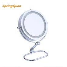 SpringQuan 7 inch desktop makeup mirror 2-Face metal mirror 10X magnifying battery LED lamp Cosmetic mirror