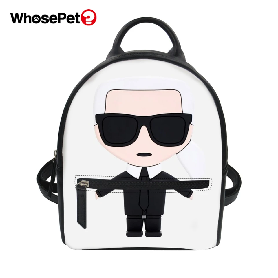 

WHOSEPET Fashion Children Backpack Karl Lagerfelds Pattern PU Leather Bag Women's Mini String Knapsack Bag Girls Travel Backpack