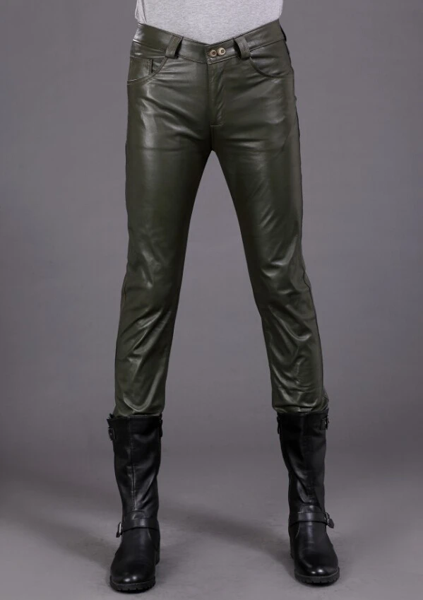 mens green leather pants