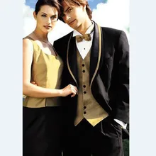 Костюм жениха под заказ шаль лацкан комплект со смокингом жениха черные мужские костюмы для шафера блейзер(пиджак+ штаны+ галстук-бабочка+ жилет) для маленькой девочки C20