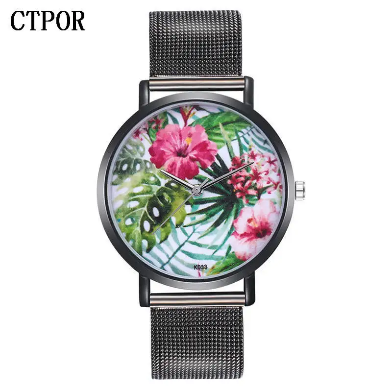 

Quartz Wristwatch Flower Women Watch Simple Fashion Stainless Steel Lady Watches Luxury Casual Girl Gift Clock Reloj Mujer Relog