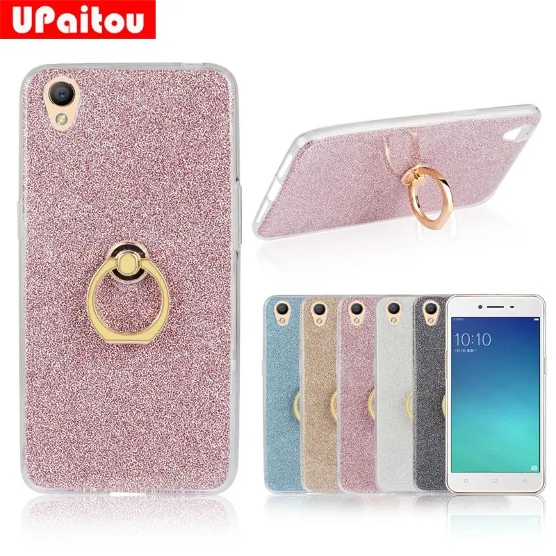 Upaitou с сияющими блестками чехол для OPPO A37 палец кольцо держатель Мягкие TPU