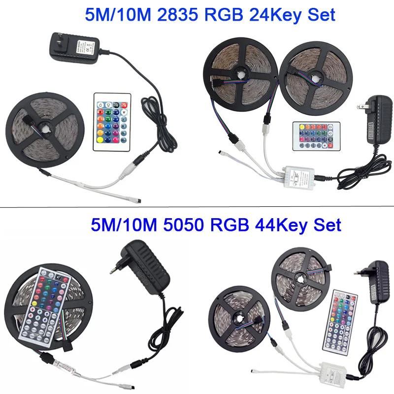 LED Strip Light RGB 5050 SMD 2835 Flexible Ribbon fita Led RGB Stripe 5M 10M 15M Tape Diode DC 12V+ Remote Control + Adapter EU (2)