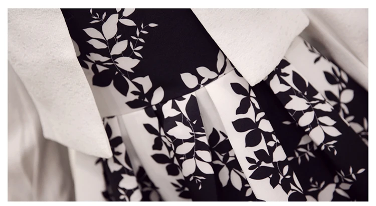 Новинка, весеннее модное Черное и белое контрастное Платье с принтом в виде листьев, приталенный короткий Блейзер, женский костюм, LXF2