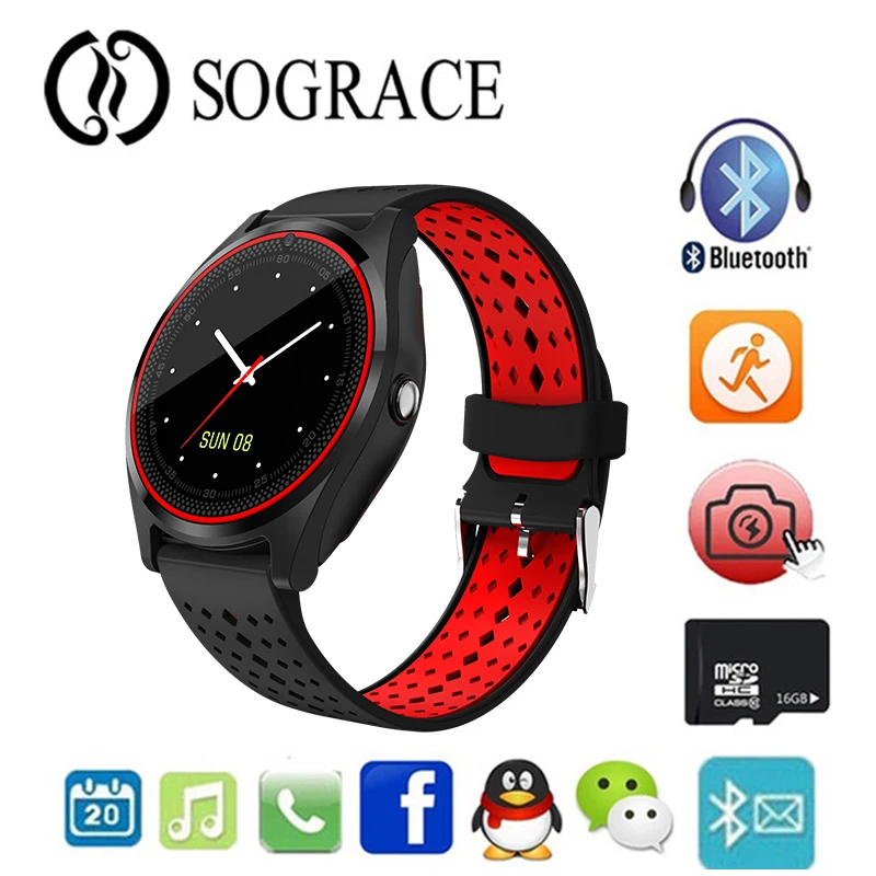 

V9 Smart Watch with Camera Bluetooth Smartwatch SIM Card Wristwatch for Android Phone Wearable Devices PK V8 Y1 DZ09 GT08