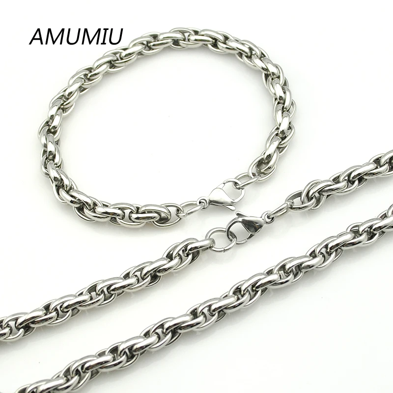 AMUMIU новые мужские крученые украшения 55 см ожерелье 22 см браслет Уникальный дизайн мужские Аксессуары 316l нержавеющая сталь HZTZ065
