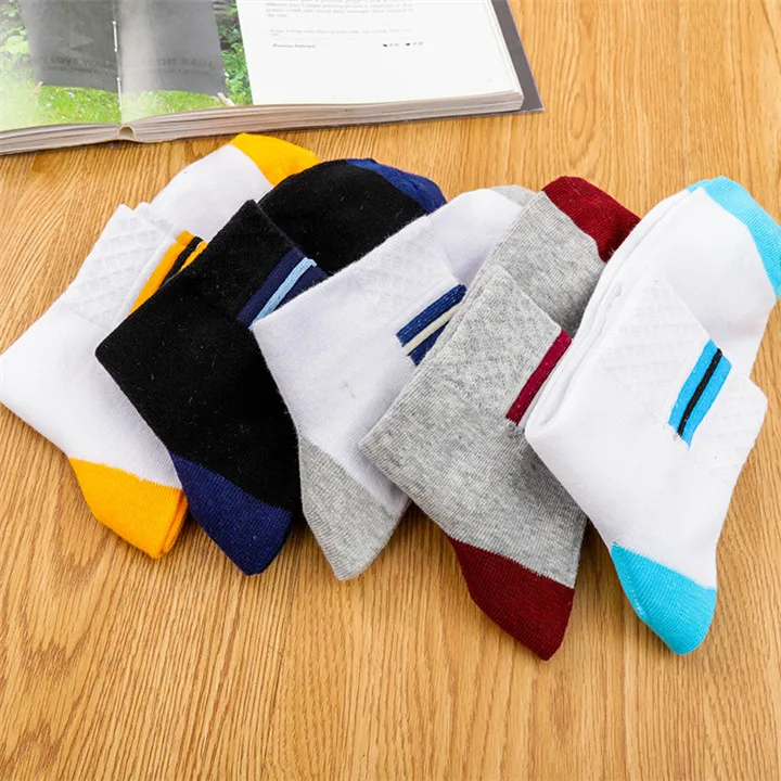 2 Multi Styles Stripe Breathable Men Socks Seasons Cotton Women Socks Middle Tube Weat-Absorbing Sports Short Men's Stock