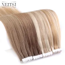 Neitsi mini fita adesiva para cabelo, não remy extensão de cabelos humanos 12, 16 e 20, 10/20/40 pçs 13 cores lisas da pele trama do cabelo natural