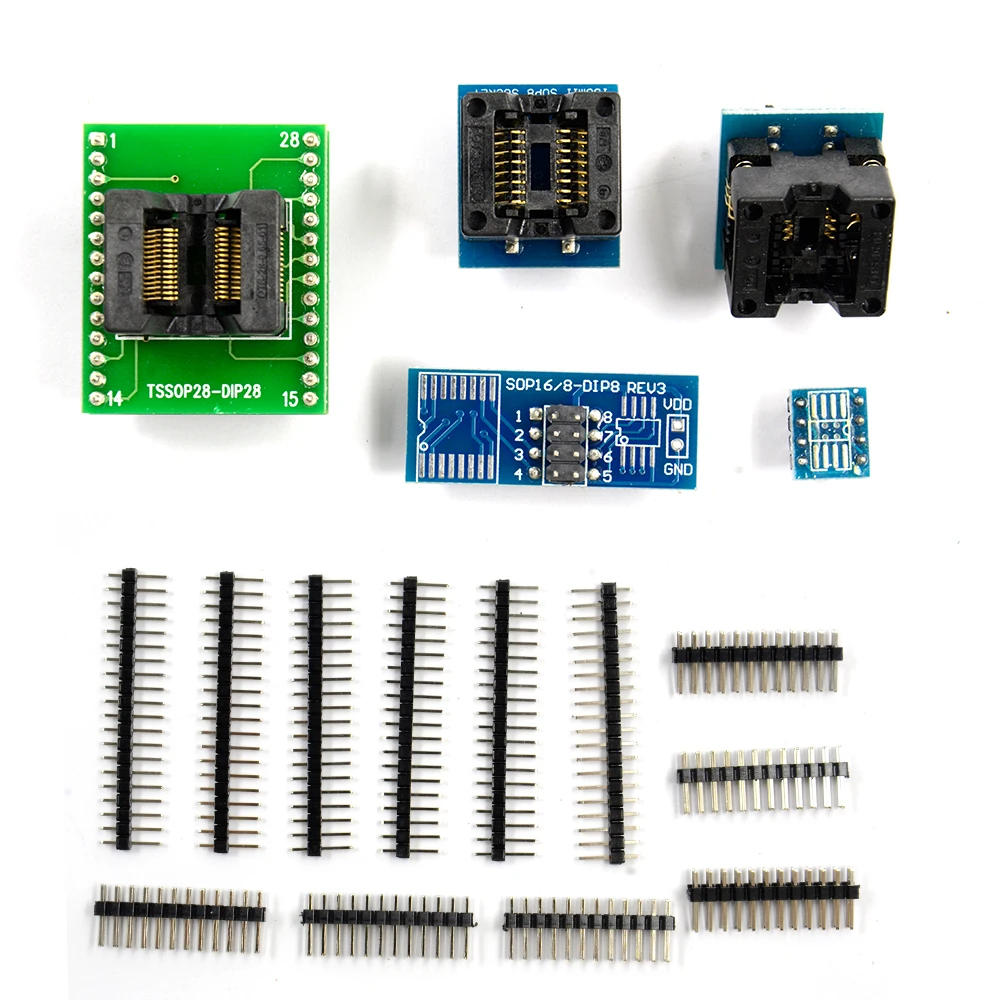 VSTM TL866A minipro TL866II плюс программист + 24 адаптеры для сим карт + SOP8 зажим испытания AVR eeprom TL866CS/TL866A программист USB