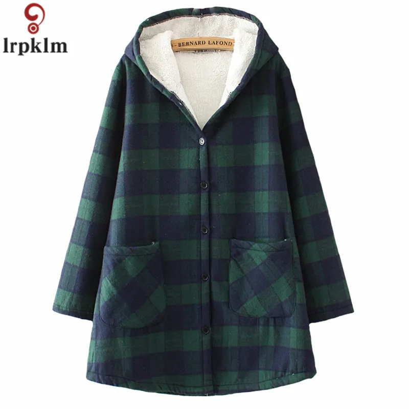 Women Winter Long Cotton Padded Jacket Plaid Wool Added Coats Women 2018 New Long Hooded Winter Jackets Big Size Loose Coat AS027 (8)