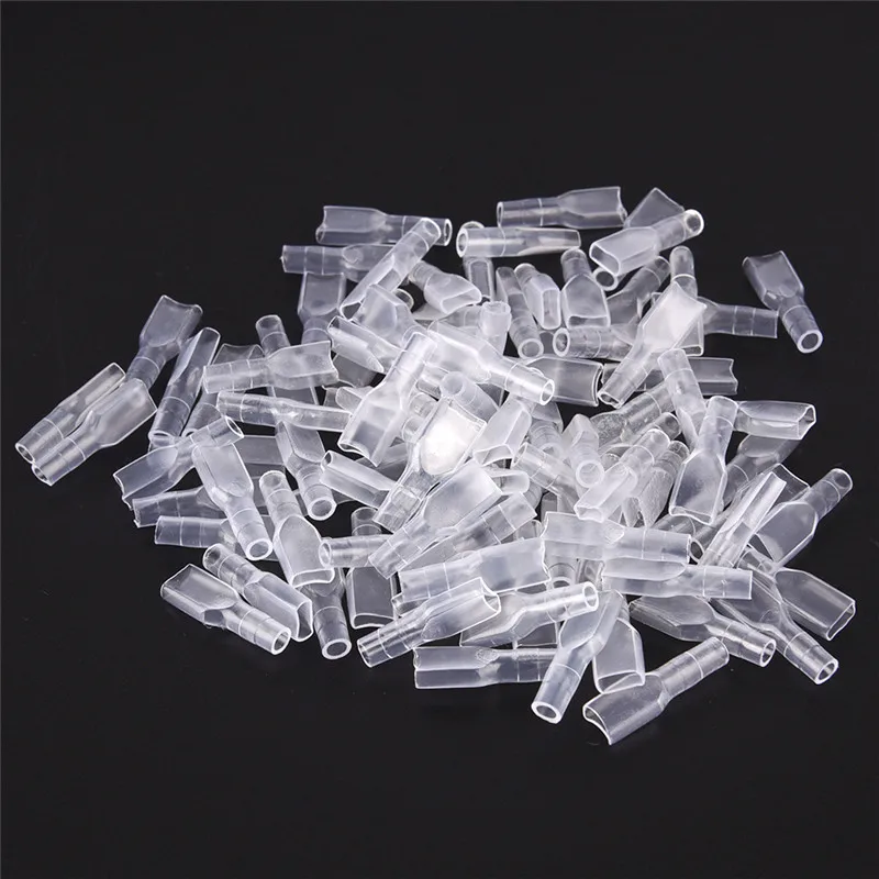 4.8MM Bullet Crimp Terminal Wire Connectors Male Female Socket Sheath with transparent sheath for relay PCB inserting 100Sets