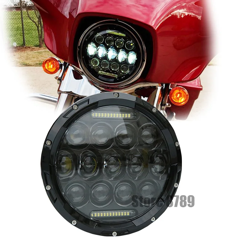 7 &quot75 Вт мотоцикл H4 светодиодный фонарь с белым DRL для Harley Softail Deluxe Touring Road King