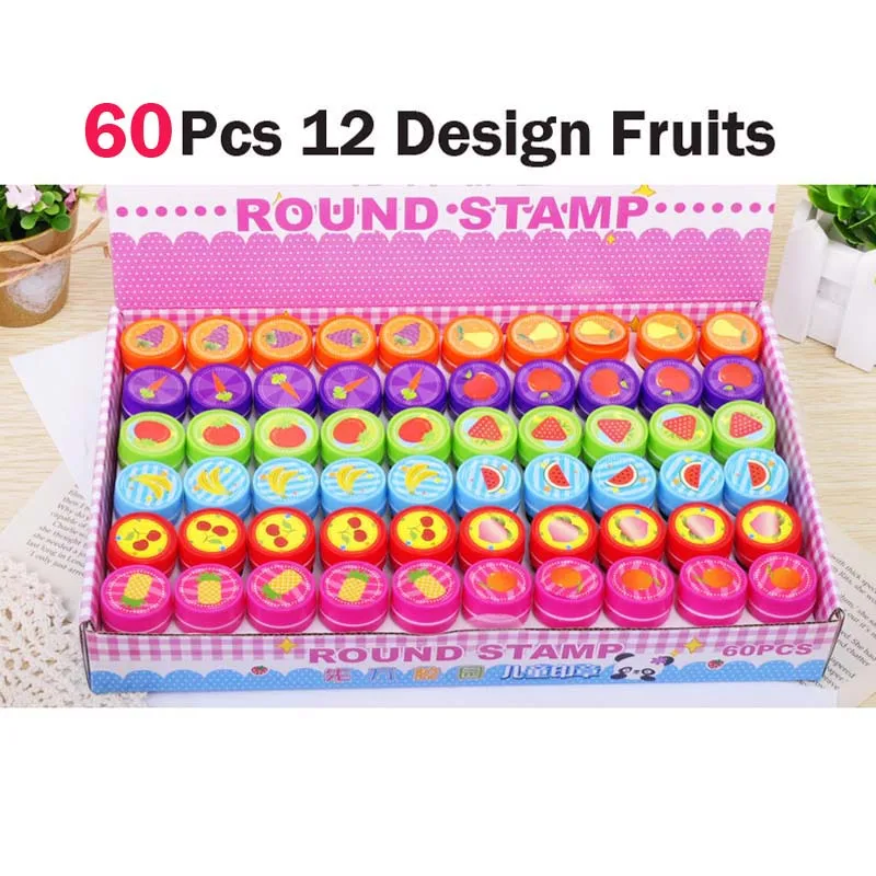 30/60 шт дети штамп мультяшная Резина штампы для Cute милый цветок красные штампы для DIY альбом для скрапбукинга - Цвет: 60Pcs 12Pcs Fruits