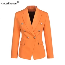 HarleyFashion размера плюс для женщин весна осень элегантный сплошной карамельный цвет оранжевый Тонкий Блейзер модный тренд пуговицы Качество Пиджаки