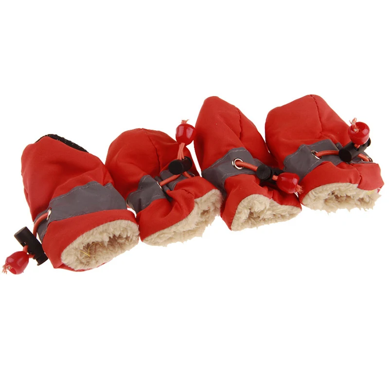 Нескользящие зимняя обувь для собак Дождь Снег водостойкие ПЭТ пинетки носки плюс бархат теплая для щенков собак обувь Светоотражающие кошка обувь 4 шт
