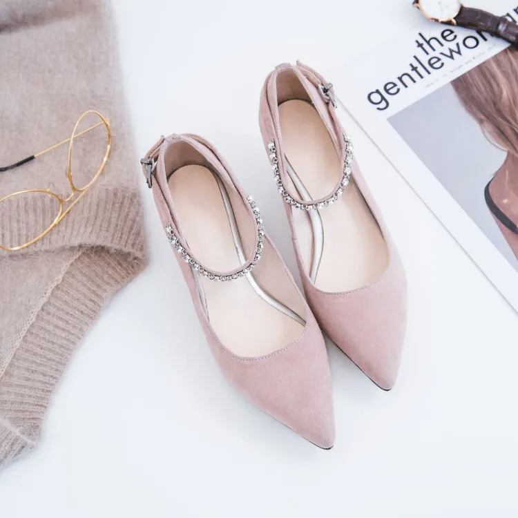 

MLJUESE 2018 women pumps Kid Suede autumn spring ankle strap pointed toe high heels pumps autumn pumps party dress wedding