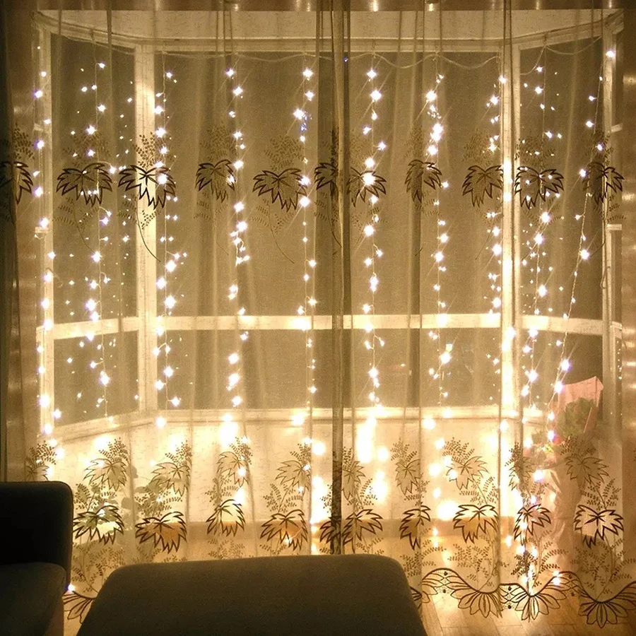 BEIAIDI Window Curtain Led Fairy String Light 3x1M 3x2M 3x3M 6x3M Outdoor Christmas Icicle String Light Holiday Wedding Garland