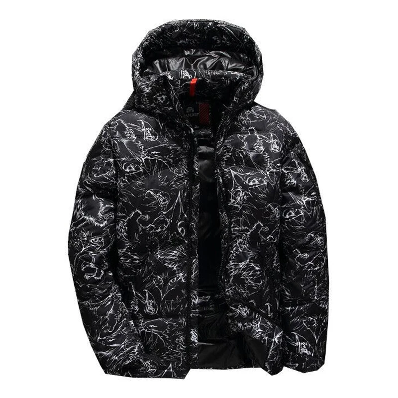 

2019 Winter New Men's Brand Down Jacket Fashion Casual Thick Hooded Warm Graffiti White Duck Down Coat Male Clothes