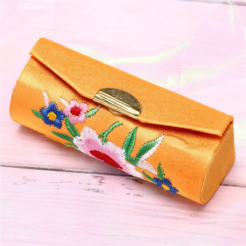 Модный держатель цветочный дизайн с зеркалом Ювелирная упаковка коробка Модный чехол для помады Ретро Вышивка - Цвет: yellow