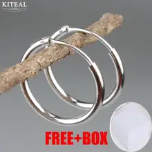 Круглые серьги-кольца, Настоящее серебро, 925 пробы, 10, 15, 20, 30, 40, 50 мм, для мужчин, женские модные круглые серьги, толщина 1,5 мм