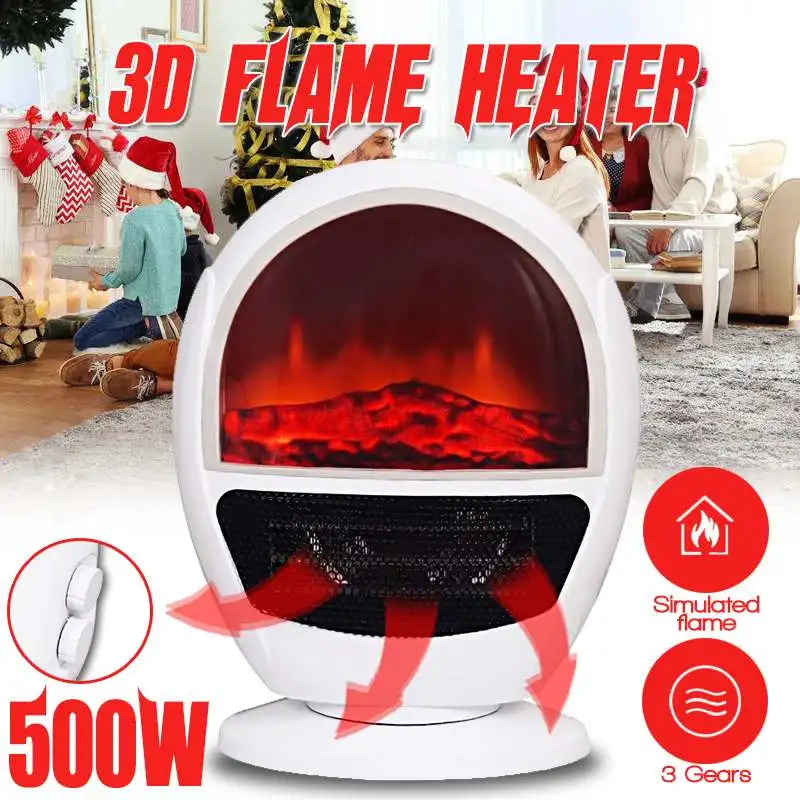 

500W Simulated Flame Electric Heater Mini Fan Heater Desktop Household Handy Heating Stove Radiator Warmer Machine for Winter