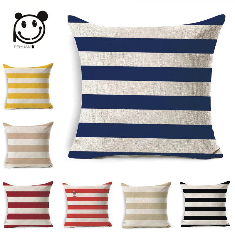 

Stripes Pillowcase Decorative Cushion Cover Linen Cotton Pillow Case Pillow Cover for Sofa Red Blue Yellow and White PEIYUAN