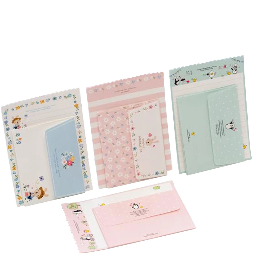 

30packs/lot Cute Rabbit Penguin Flower 2 envelope+4 paper letter Mini Letter Pad Writing Paper Office&School Supplie