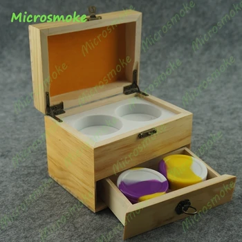 

Top Quality Two Layer Drawer Square Wooden and Bamboo jar Box Wax Oil BHO Container With Silicone Wax Jar 5pcs/lot Free Shipping