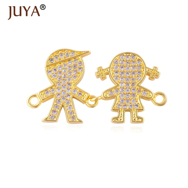 

Rose Gold/Silver Plated Copper Zircon Boy and Girl Connectors For Jewelry Making Findings Accessories DIY Bracelet Necklace