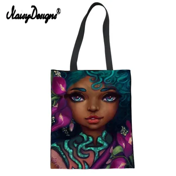 

Noisydesigns Art Afro Lady Print Women Canvas Shoulder Bag Eco Shopping Tote Large Cotton Girl Painting Custom Handbags Students