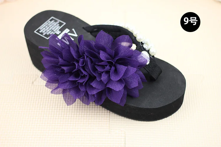 Chiffon Flowers Female Slippers Online Summer 2019 Beach Shoes Non-slip Flip Flops Wedge Platform63