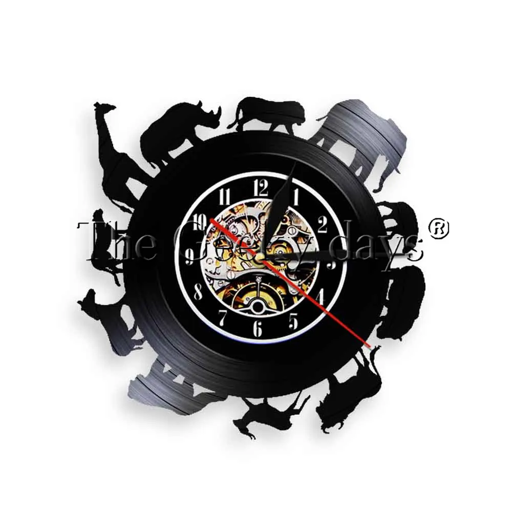  Africa Animals Vinyl Record Wall Clock Led Silhouette Night Lights Unique Gift Idea For Wildlife Lover | Дом и сад